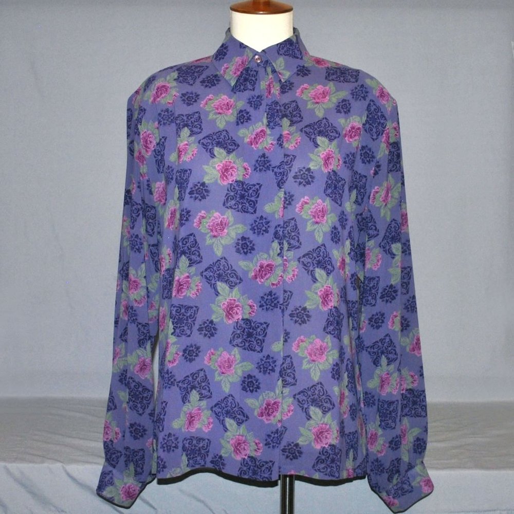 Country Sophisticates by Pendleton Blouse Size 10 Purple Floral Long Sleeve Top